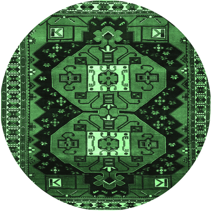 Round Machine Washable Persian Emerald Green Traditional Area Rugs, wshtr1075emgrn