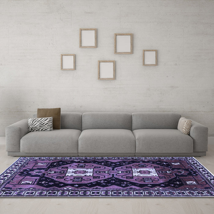 Machine Washable Persian Blue Traditional Rug in a Living Room, wshtr1075blu
