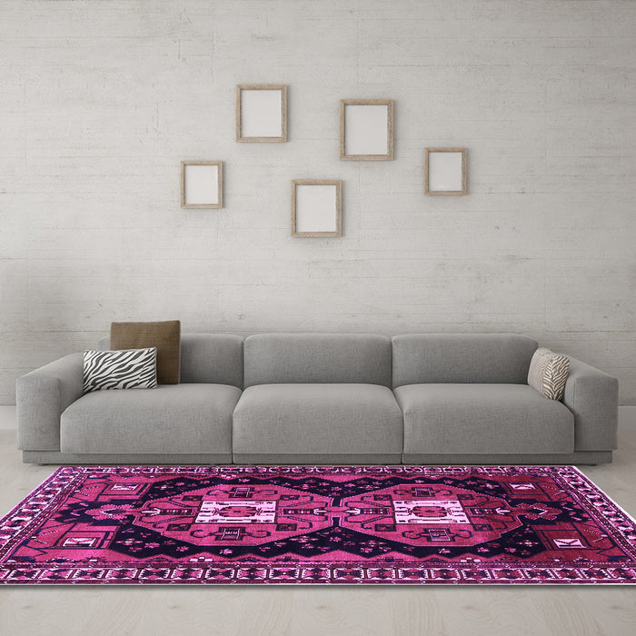 Machine Washable Persian Purple Traditional Area Rugs in a Living Room, wshtr1075pur