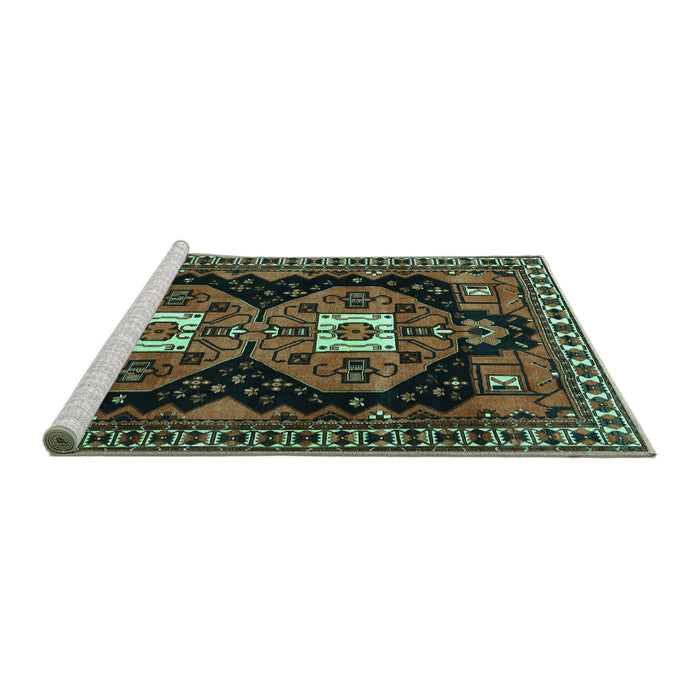 Sideview of Machine Washable Persian Turquoise Traditional Area Rugs, wshtr1075turq