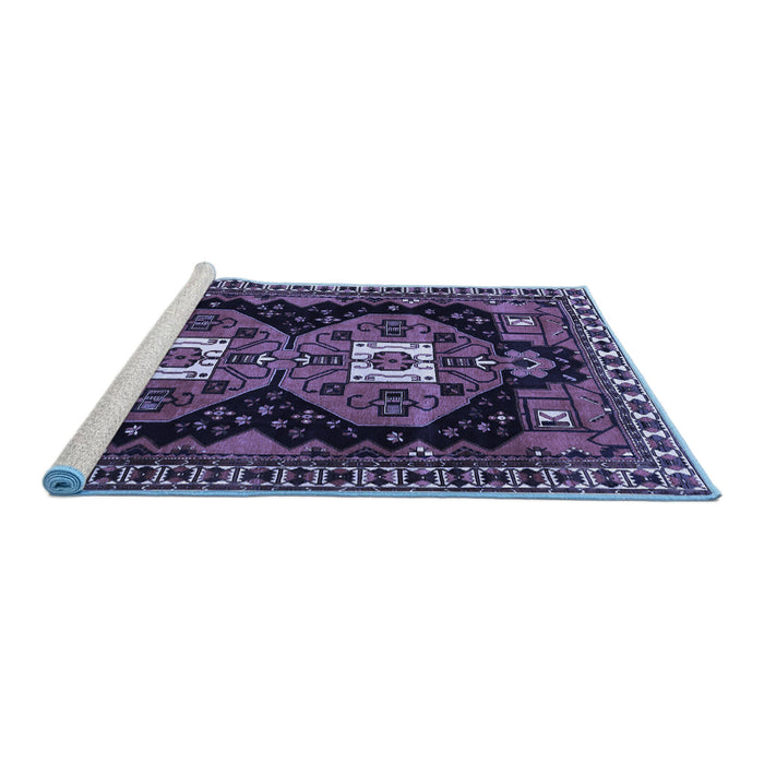 Sideview of Machine Washable Persian Blue Traditional Rug, wshtr1075blu
