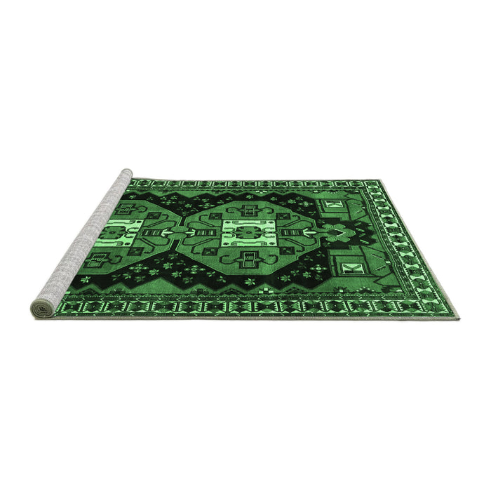 Sideview of Machine Washable Persian Emerald Green Traditional Area Rugs, wshtr1075emgrn