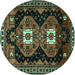 Round Persian Turquoise Traditional Rug, tr1075turq