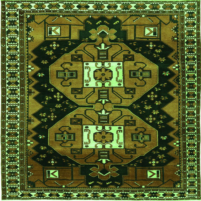 Round Machine Washable Persian Green Traditional Area Rugs, wshtr1075grn