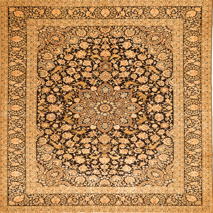 Round Machine Washable Medallion Orange Traditional Area Rugs, wshtr1076org