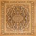 Round Machine Washable Medallion Orange Traditional Area Rugs, wshtr1076org