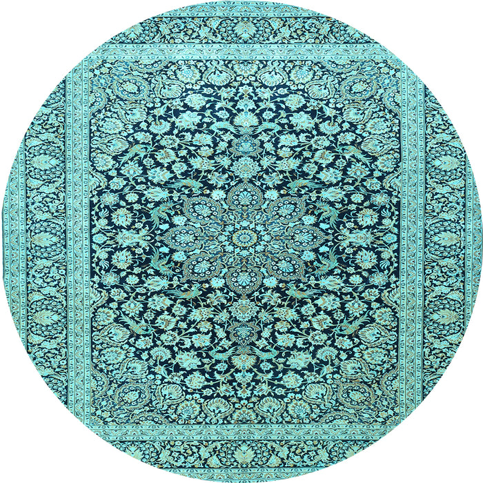 Round Medallion Light Blue Traditional Rug, tr1076lblu