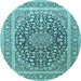 Round Medallion Light Blue Traditional Rug, tr1076lblu