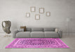 Machine Washable Medallion Pink Traditional Rug in a Living Room, wshtr1076pnk