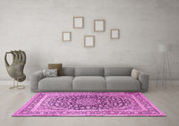 Machine Washable Medallion Pink Traditional Rug, wshtr1076pnk