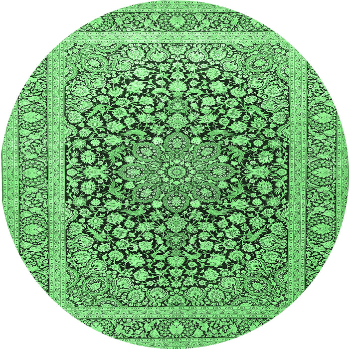 Round Medallion Emerald Green Traditional Rug, tr1076emgrn