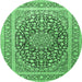 Round Medallion Emerald Green Traditional Rug, tr1076emgrn