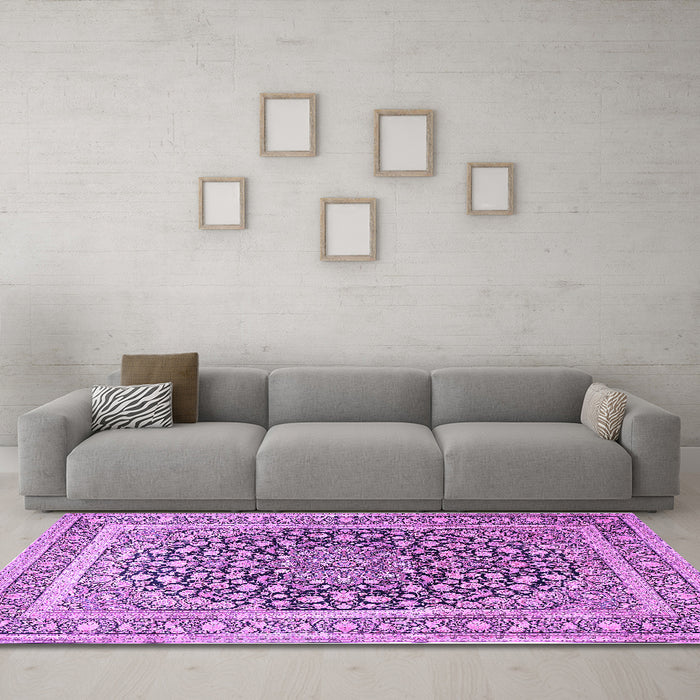 Machine Washable Medallion Purple Traditional Area Rugs in a Living Room, wshtr1076pur