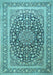 Machine Washable Medallion Light Blue Traditional Rug, wshtr1076lblu