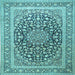 Square Machine Washable Medallion Light Blue Traditional Rug, wshtr1076lblu