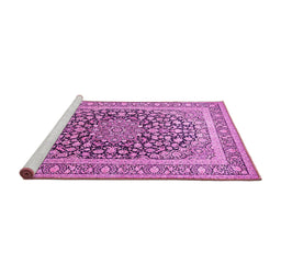 Sideview of Machine Washable Medallion Pink Traditional Rug, wshtr1076pnk