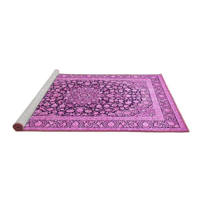 Sideview of Machine Washable Medallion Pink Traditional Rug, wshtr1076pnk
