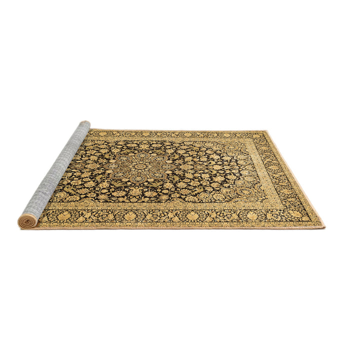 Sideview of Machine Washable Medallion Brown Traditional Rug, wshtr1076brn