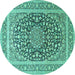 Round Machine Washable Medallion Turquoise Traditional Area Rugs, wshtr1076turq