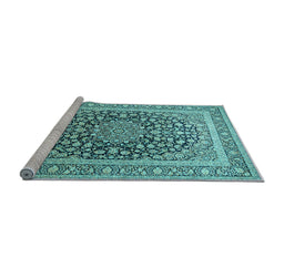 Sideview of Machine Washable Medallion Light Blue Traditional Rug, wshtr1076lblu