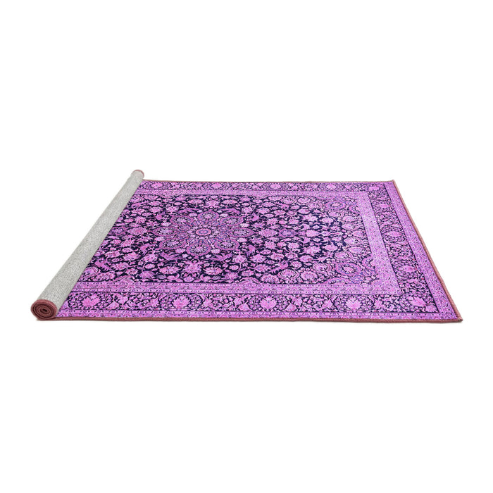 Sideview of Machine Washable Medallion Purple Traditional Area Rugs, wshtr1076pur