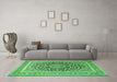 Machine Washable Medallion Emerald Green Traditional Area Rugs in a Living Room,, wshtr1076emgrn