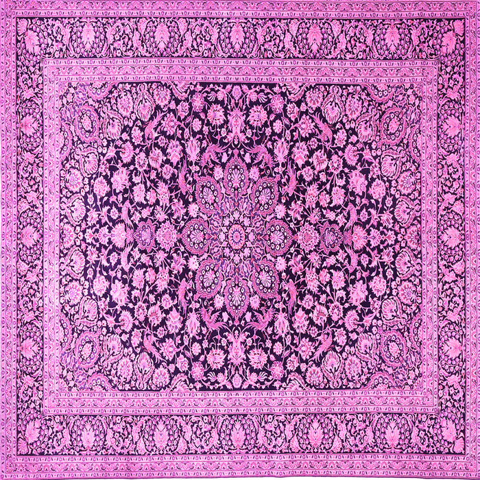 Square Machine Washable Medallion Pink Traditional Rug, wshtr1076pnk