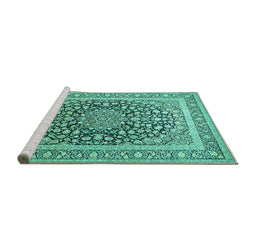 Sideview of Machine Washable Medallion Turquoise Traditional Area Rugs, wshtr1076turq