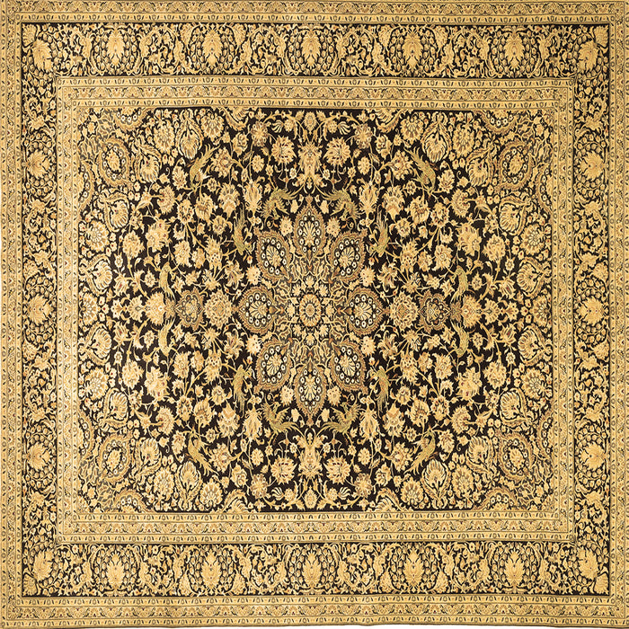 Square Machine Washable Medallion Brown Traditional Rug, wshtr1076brn