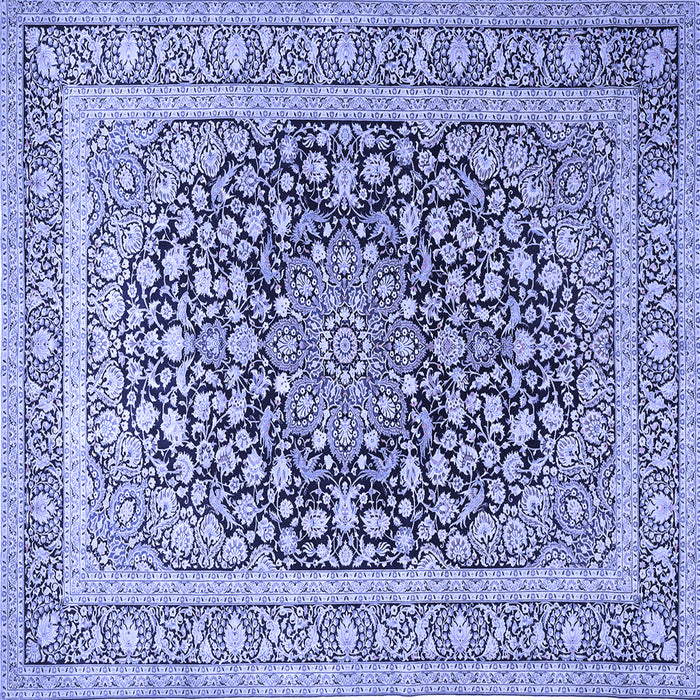 Square Machine Washable Medallion Blue Traditional Rug, wshtr1076blu