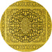 Round Machine Washable Medallion Yellow Traditional Rug, wshtr1076yw