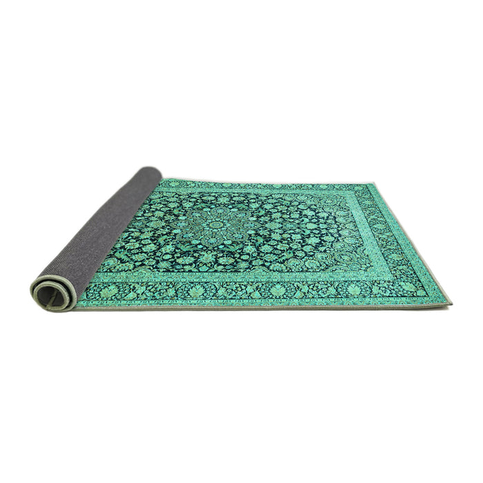Sideview of Medallion Turquoise Traditional Rug, tr1076turq