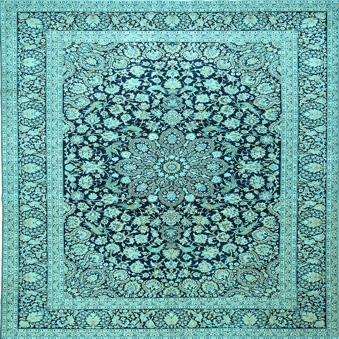 Square Medallion Light Blue Traditional Rug, tr1076lblu