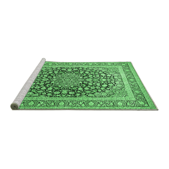 Sideview of Machine Washable Medallion Emerald Green Traditional Area Rugs, wshtr1076emgrn