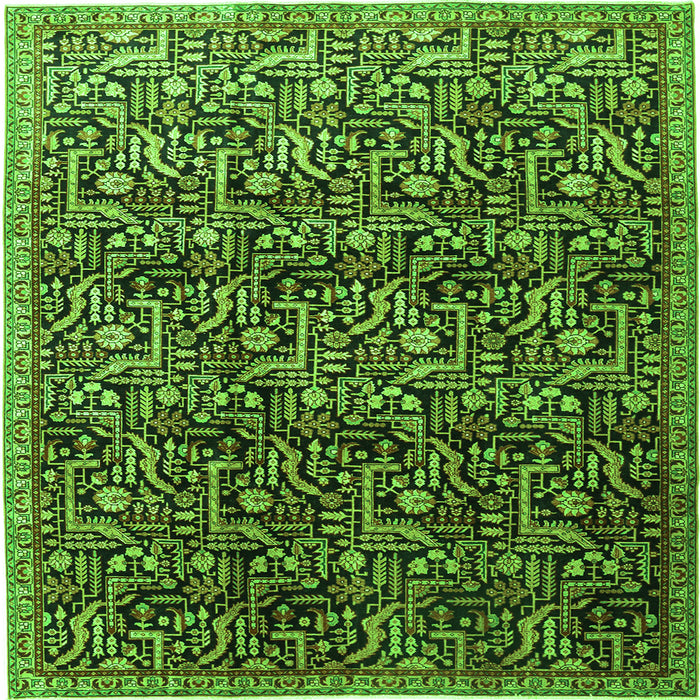 Round Machine Washable Persian Green Traditional Area Rugs, wshtr1077grn