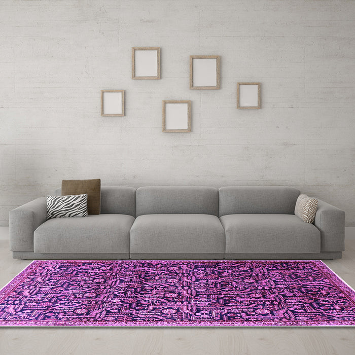 Machine Washable Persian Purple Traditional Area Rugs in a Living Room, wshtr1077pur
