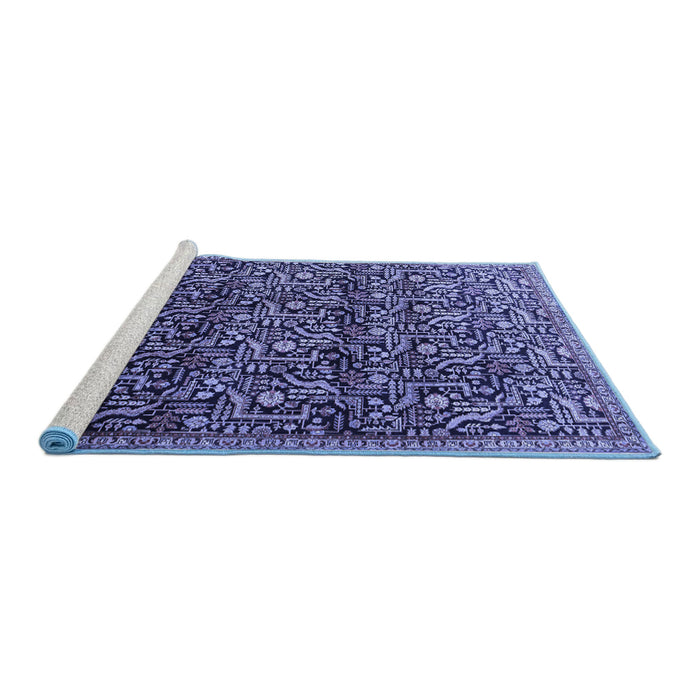 Sideview of Machine Washable Persian Blue Traditional Rug, wshtr1077blu
