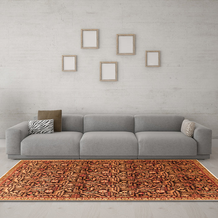 Machine Washable Persian Orange Traditional Area Rugs in a Living Room, wshtr1077org