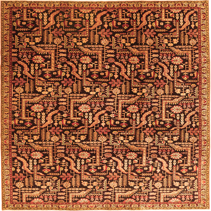 Round Machine Washable Persian Orange Traditional Area Rugs, wshtr1077org