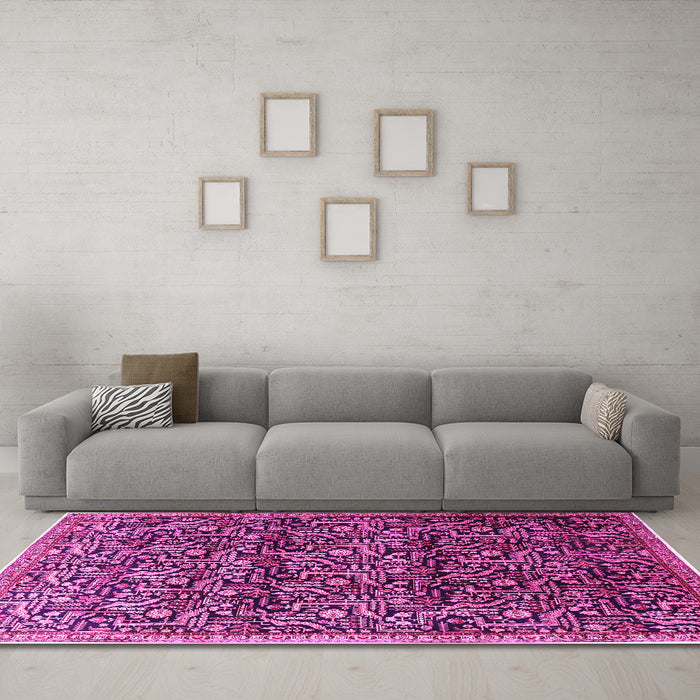 Machine Washable Persian Pink Traditional Rug in a Living Room, wshtr1077pnk