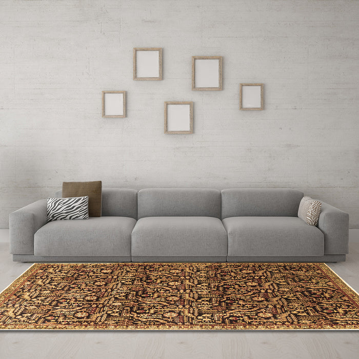 Machine Washable Persian Brown Traditional Rug in a Living Room,, wshtr1077brn