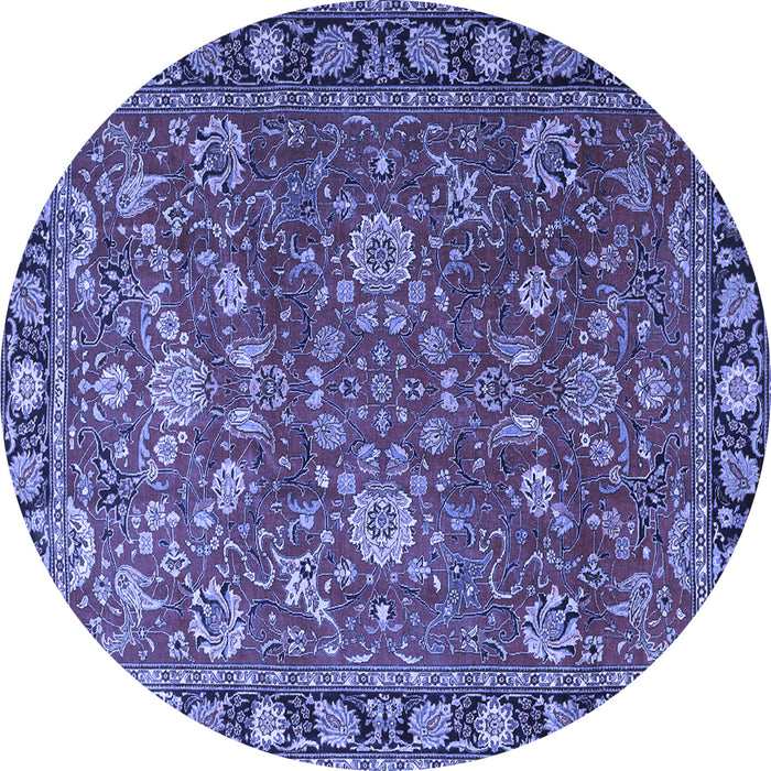 Round Machine Washable Persian Blue Traditional Rug, wshtr1078blu