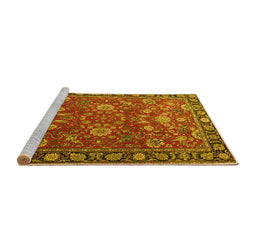 Sideview of Machine Washable Persian Yellow Traditional Rug, wshtr1078yw