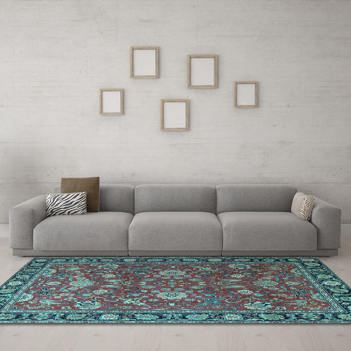 Machine Washable Persian Light Blue Traditional Rug in a Living Room, wshtr1078lblu