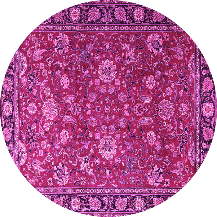 Round Machine Washable Persian Pink Traditional Rug, wshtr1078pnk