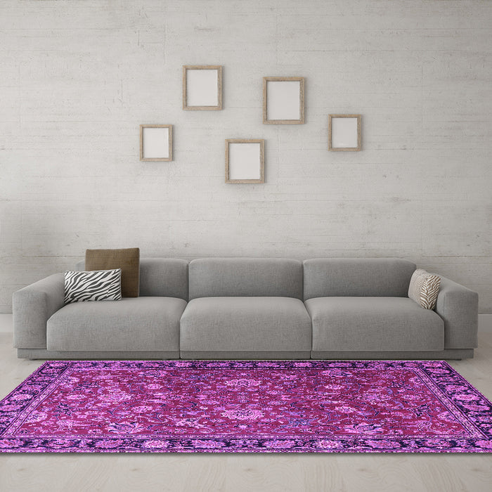 Machine Washable Persian Purple Traditional Area Rugs in a Living Room, wshtr1078pur