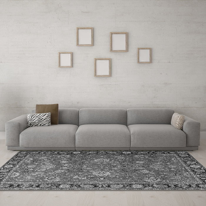 Machine Washable Persian Gray Traditional Rug in a Living Room,, wshtr1078gry