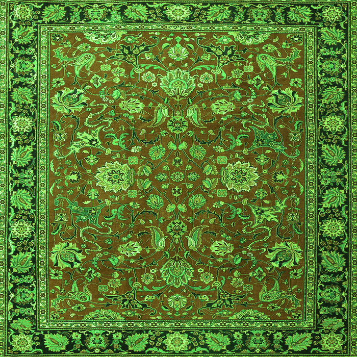 Round Machine Washable Persian Green Traditional Area Rugs, wshtr1078grn