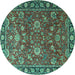 Round Machine Washable Persian Turquoise Traditional Area Rugs, wshtr1078turq