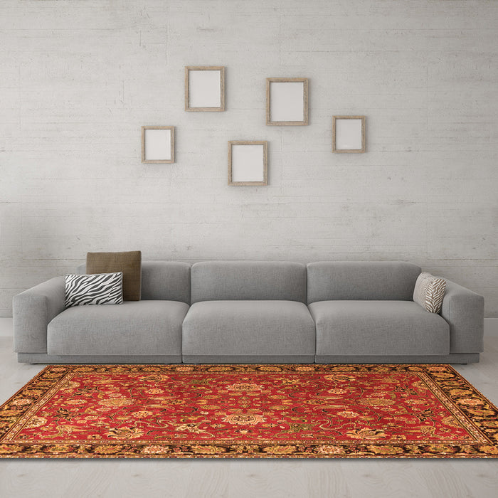 Machine Washable Persian Orange Traditional Area Rugs in a Living Room, wshtr1078org